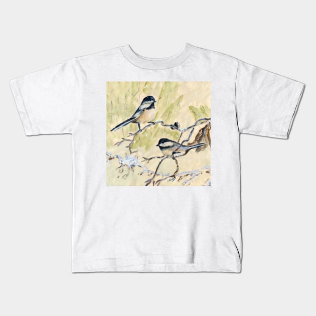 Two blackcap Chickadees watercolor Kids T-Shirt by ShiningLightGallery